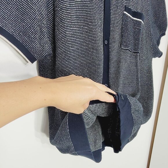 Primark Vintage Men's Knit Blue White Cotton Short Sleeve Button Polo Top Sz 2X - Picture 3 of 11